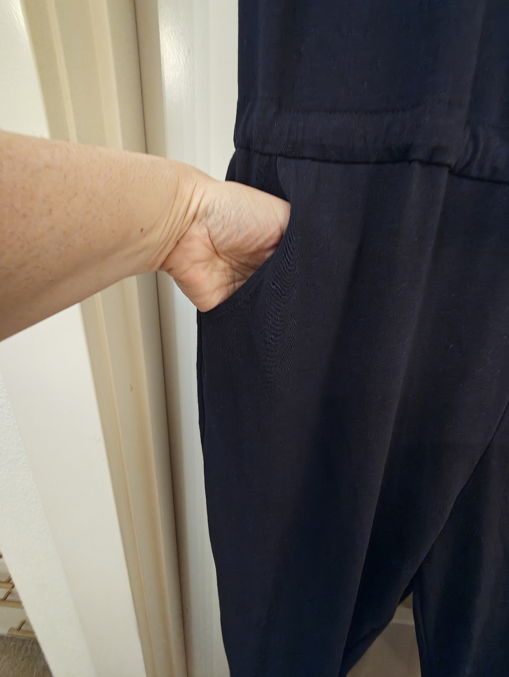 Women’s Navy Blue Jumpsuit with Drawstring Waist - Picture 3 of 4